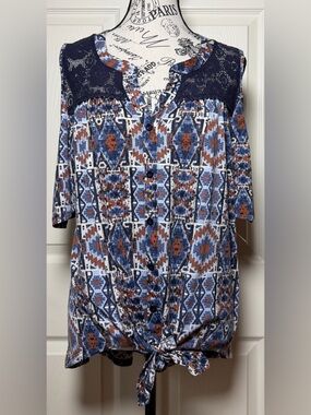 Absolutely Famous Men's Geometric Print Shirt - Blue and Orange